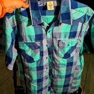 Rustic blue button down short sleeve shirt